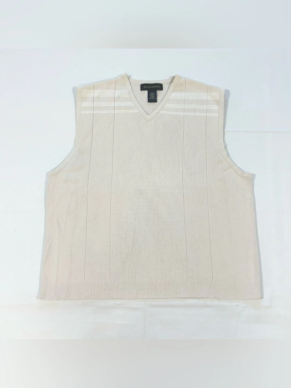 Vintage Banana Republic Men's Large V-Neck Sweater Vest 100% Cotton Preppy Beige